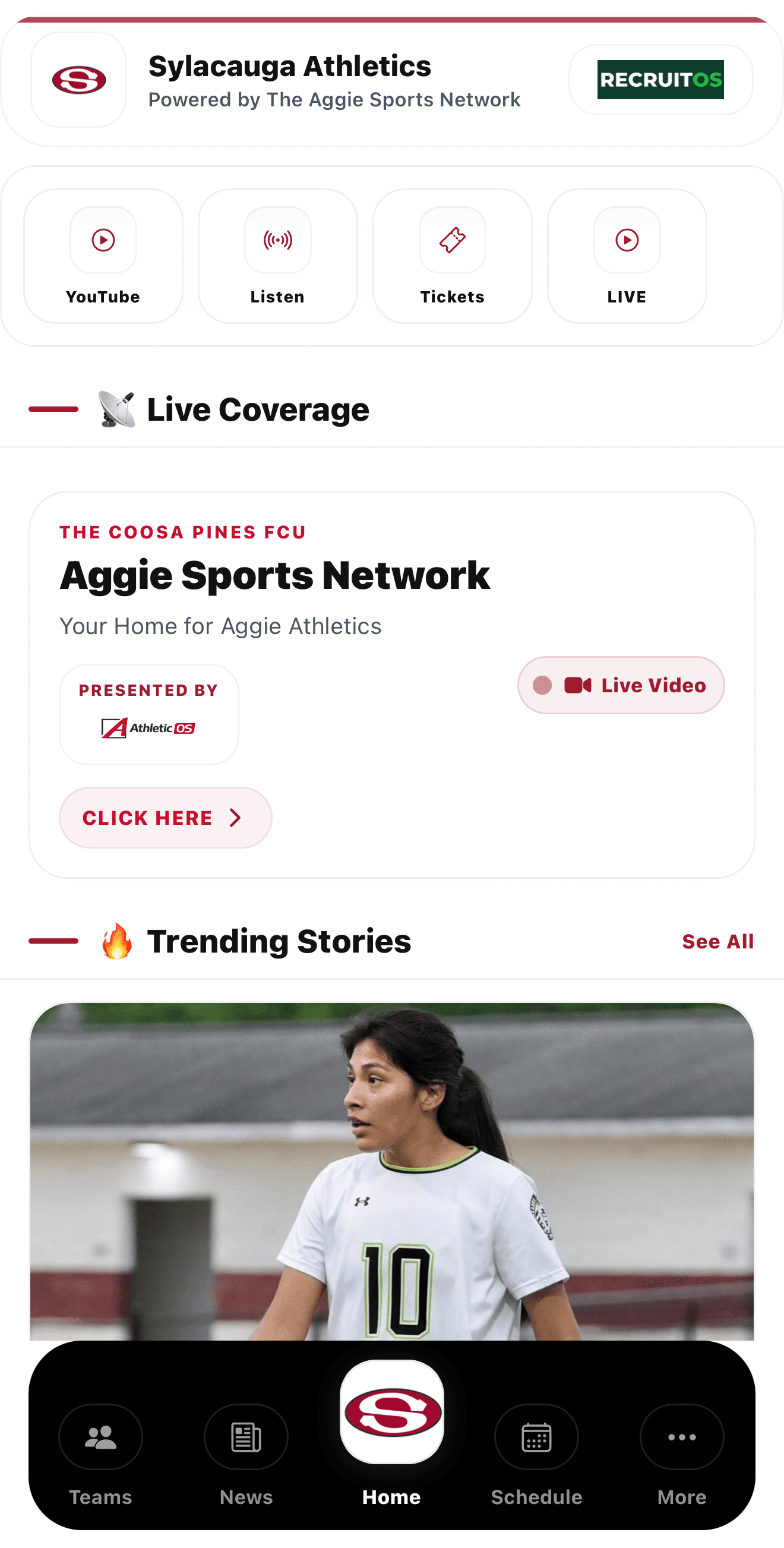AthleticOS app home screen screenshot